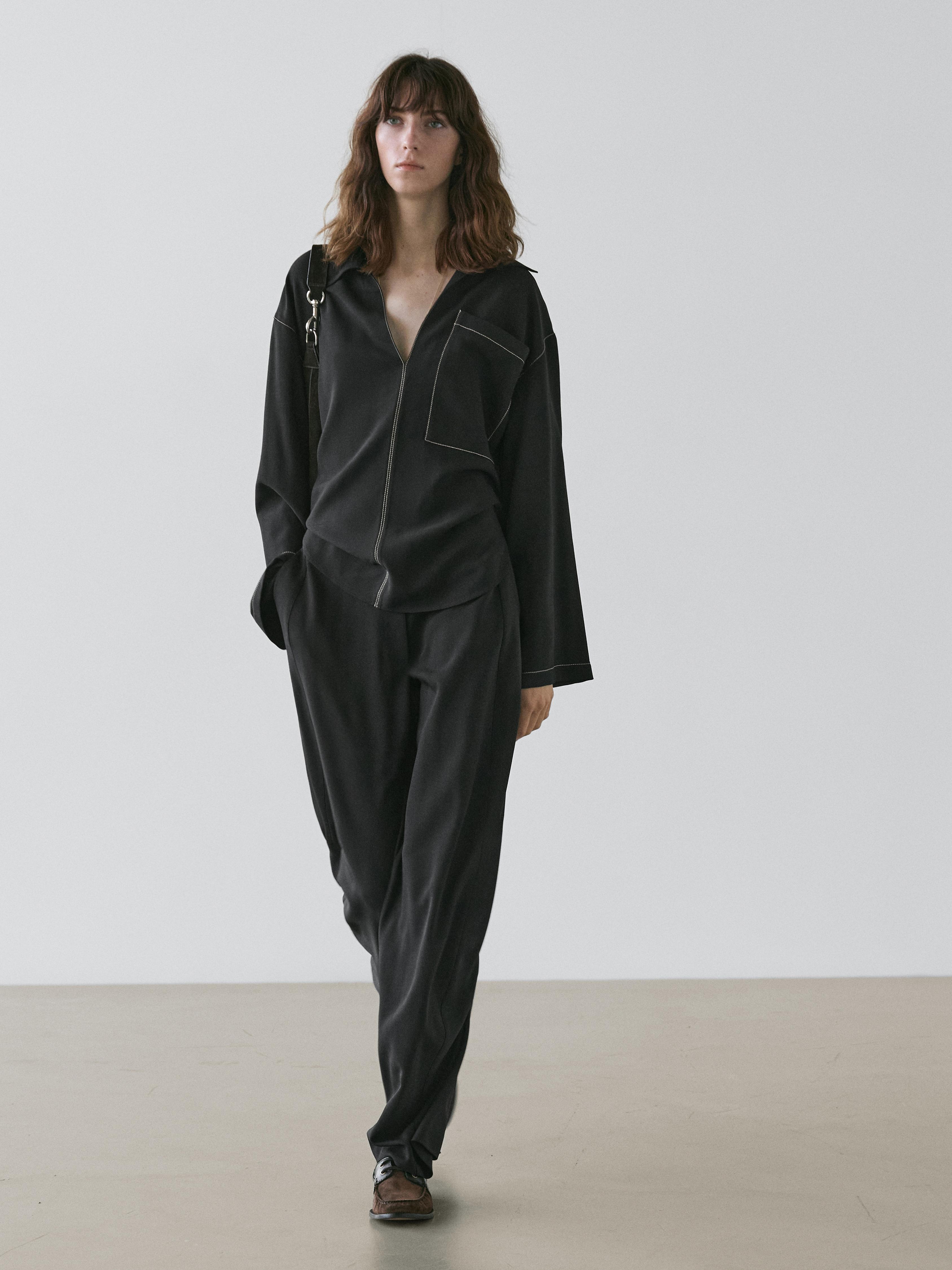 Wool blend trousers with seam detail